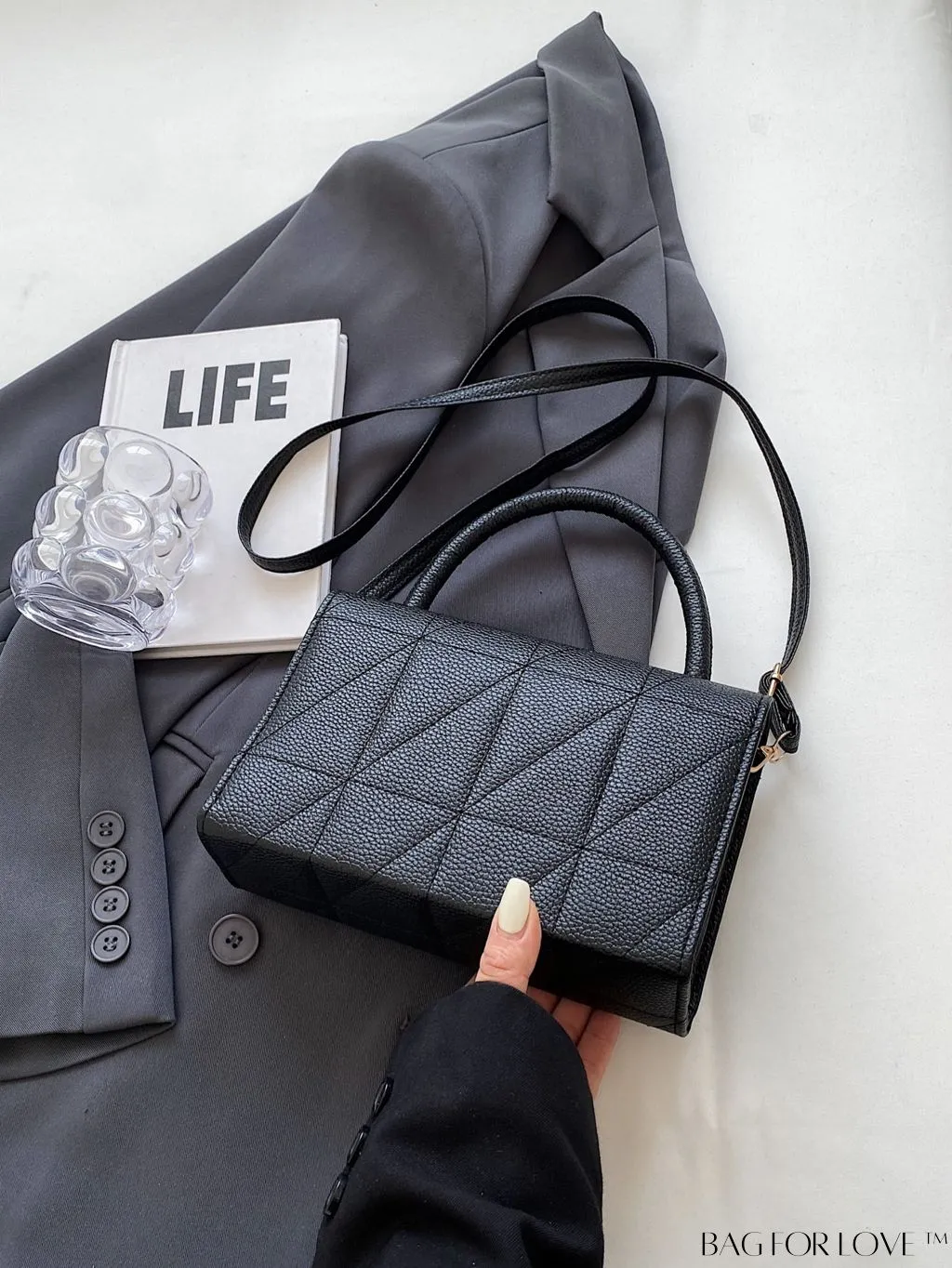 BagForLove - Chic Flap Handbag with Stylish Stitching, Bow Detail, and Adjustable Strap