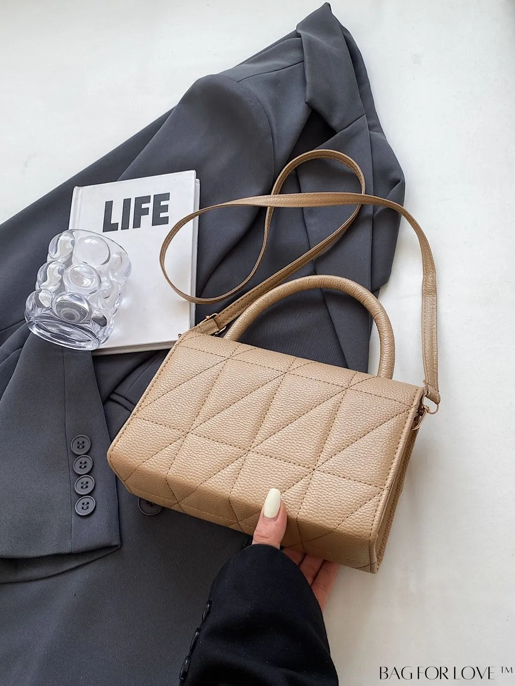 BagForLove - Chic Flap Handbag with Stylish Stitching, Bow Detail, and Adjustable Strap