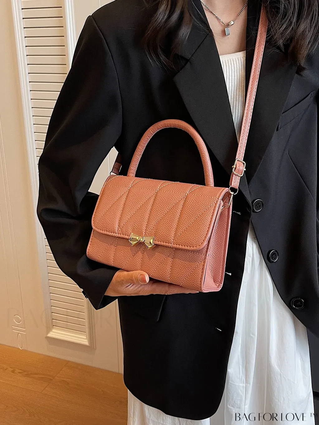 BagForLove - Chic Flap Handbag with Stylish Stitching, Bow Detail, and Adjustable Strap