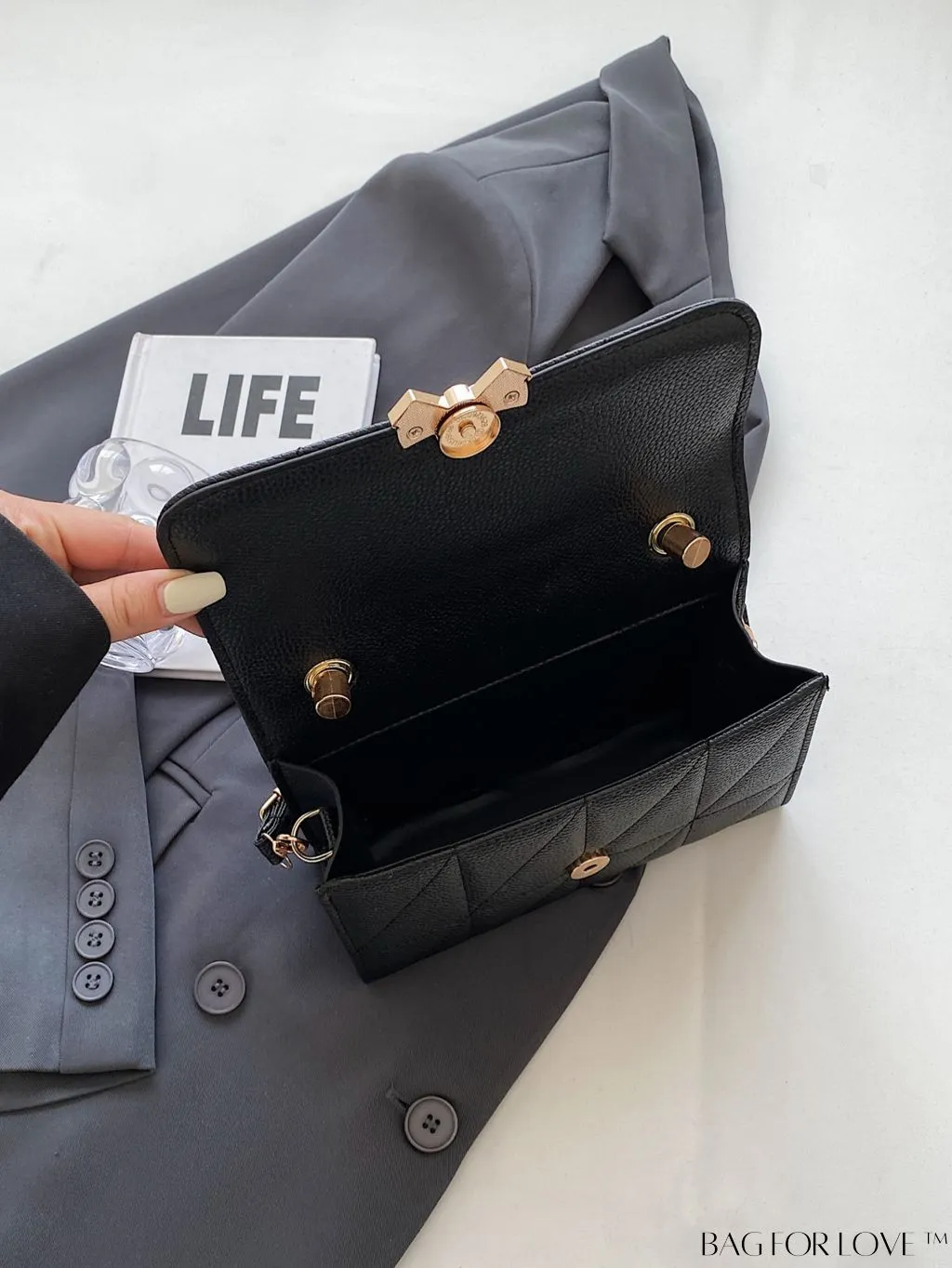 BagForLove - Chic Flap Handbag with Stylish Stitching, Bow Detail, and Adjustable Strap