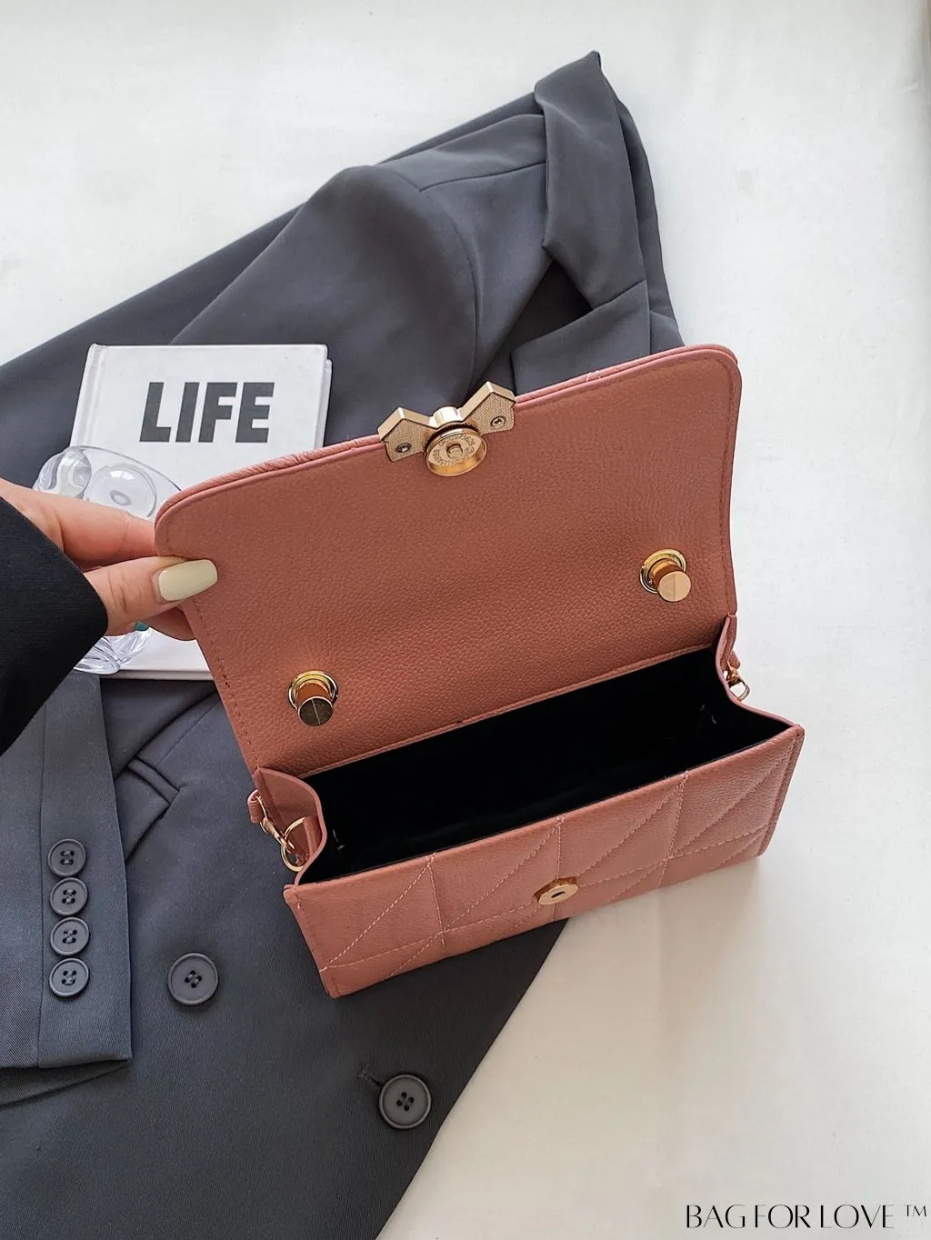 BagForLove - Chic Flap Handbag with Stylish Stitching, Bow Detail, and Adjustable Strap