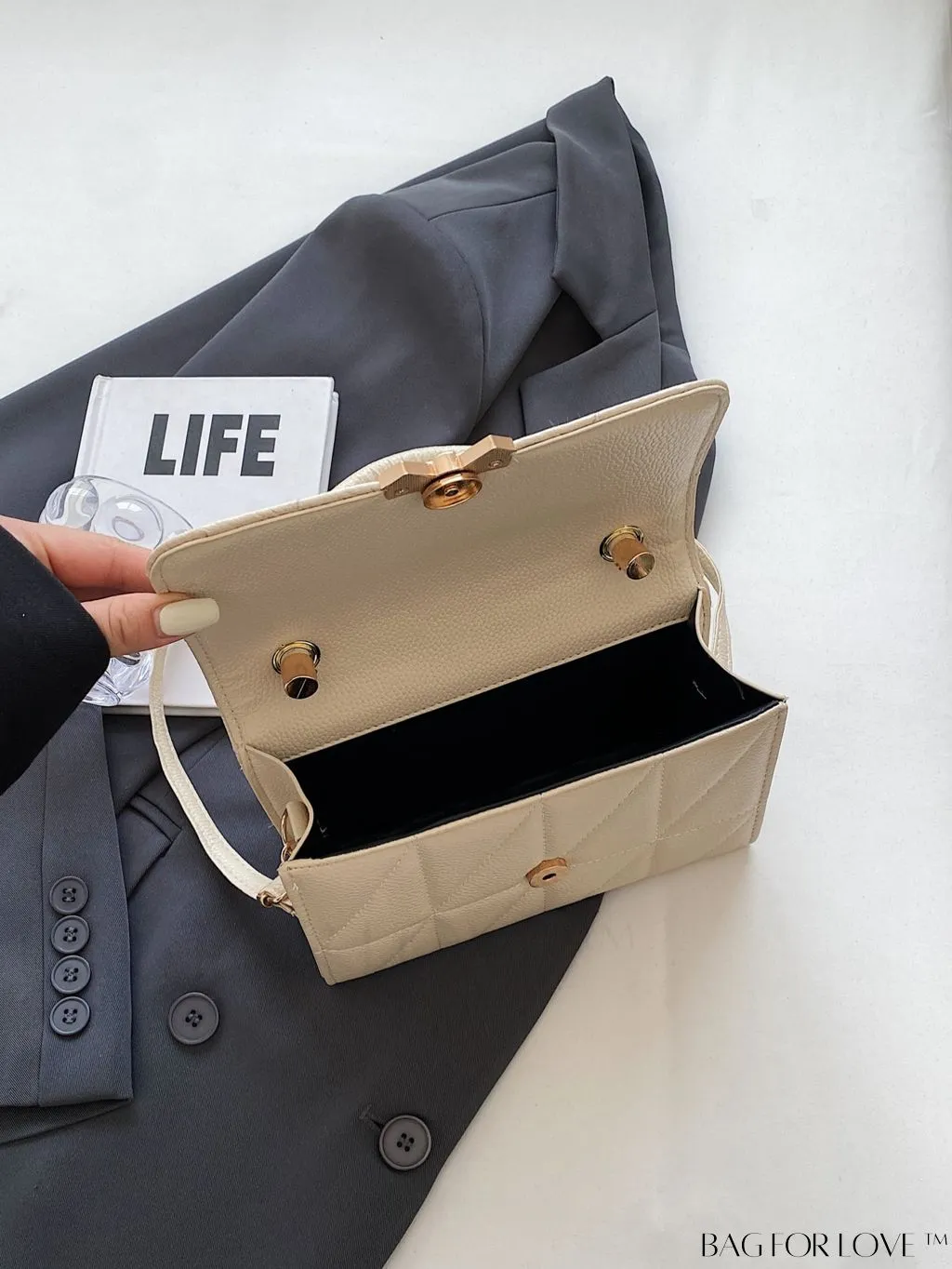 BagForLove - Chic Flap Handbag with Stylish Stitching, Bow Detail, and Adjustable Strap