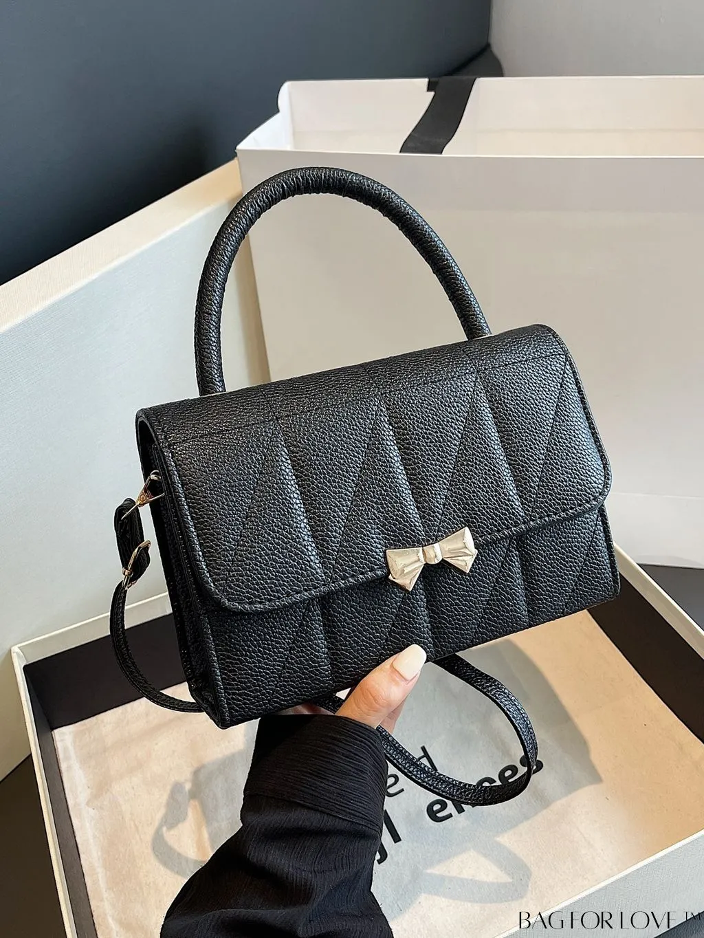 BagForLove - Chic Flap Handbag with Stylish Stitching, Bow Detail, and Adjustable Strap