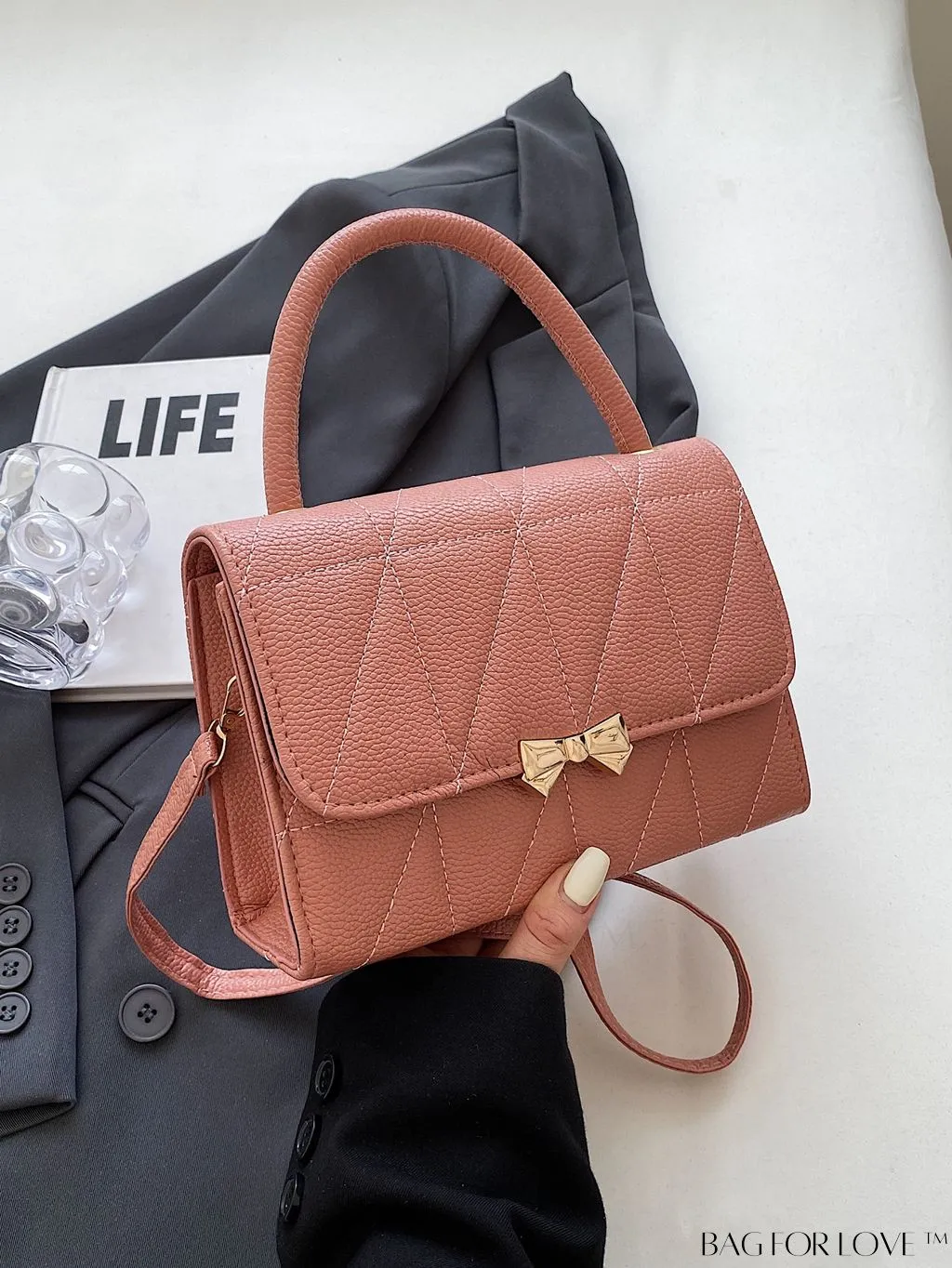 BagForLove - Chic Flap Handbag with Stylish Stitching, Bow Detail, and Adjustable Strap