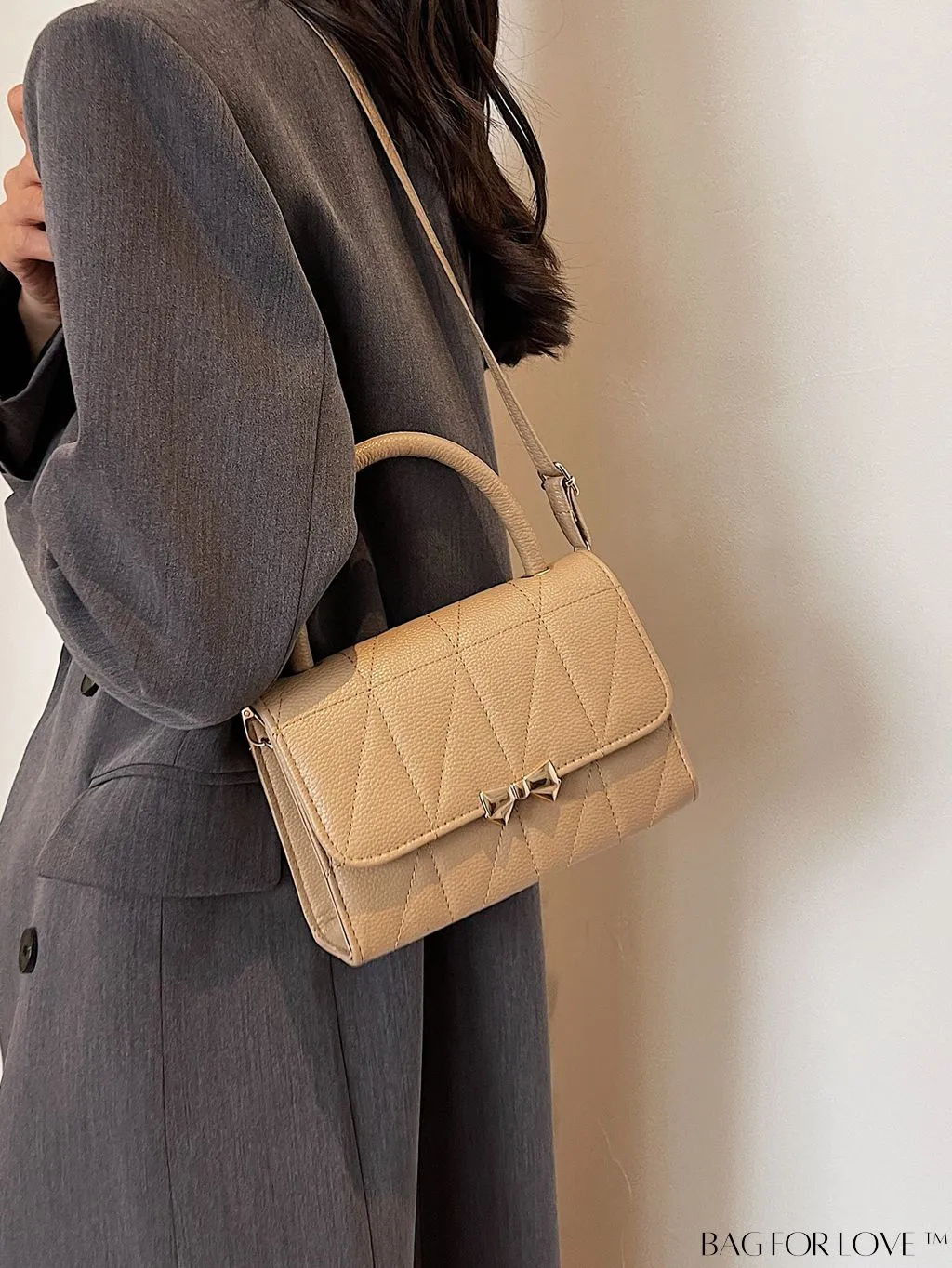 BagForLove - Chic Flap Handbag with Stylish Stitching, Bow Detail, and Adjustable Strap