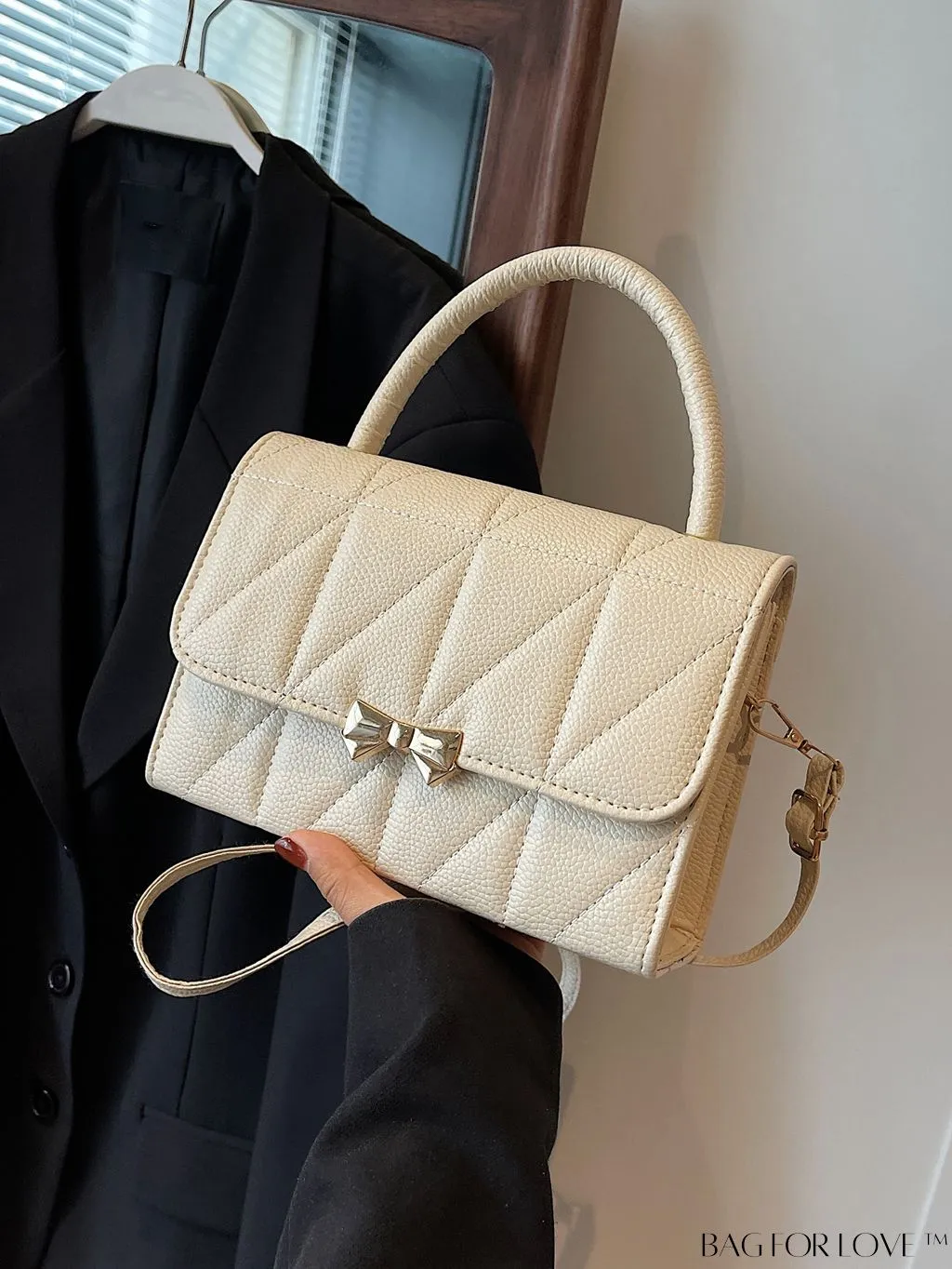 BagForLove - Chic Flap Handbag with Stylish Stitching, Bow Detail, and Adjustable Strap