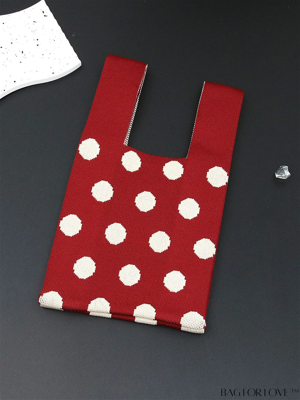 BagForLove - Chic Knitted Polka Dot Tote: Stylish Color-block Handbag for Women, Perfect for Spring & Summer
