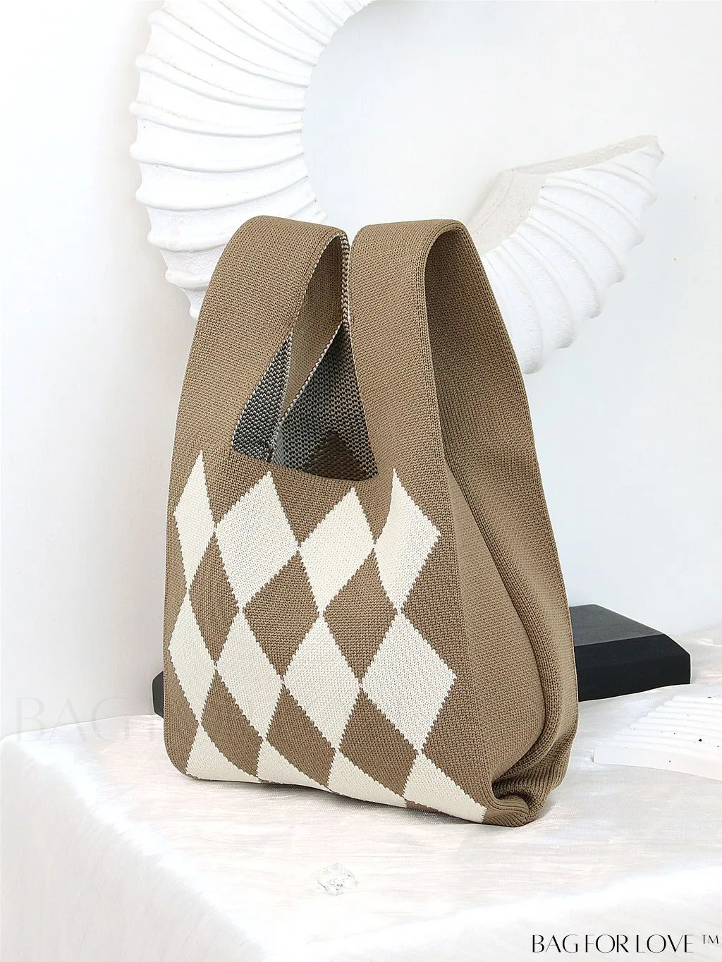 BagForLove - Chic Knitted Polka Dot Tote: Stylish Color-block Handbag for Women, Perfect for Spring & Summer