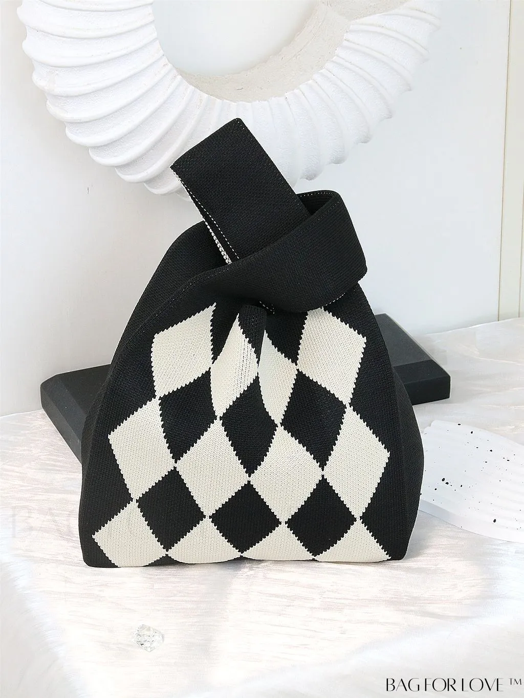 BagForLove - Chic Knitted Polka Dot Tote: Stylish Color-block Handbag for Women, Perfect for Spring & Summer