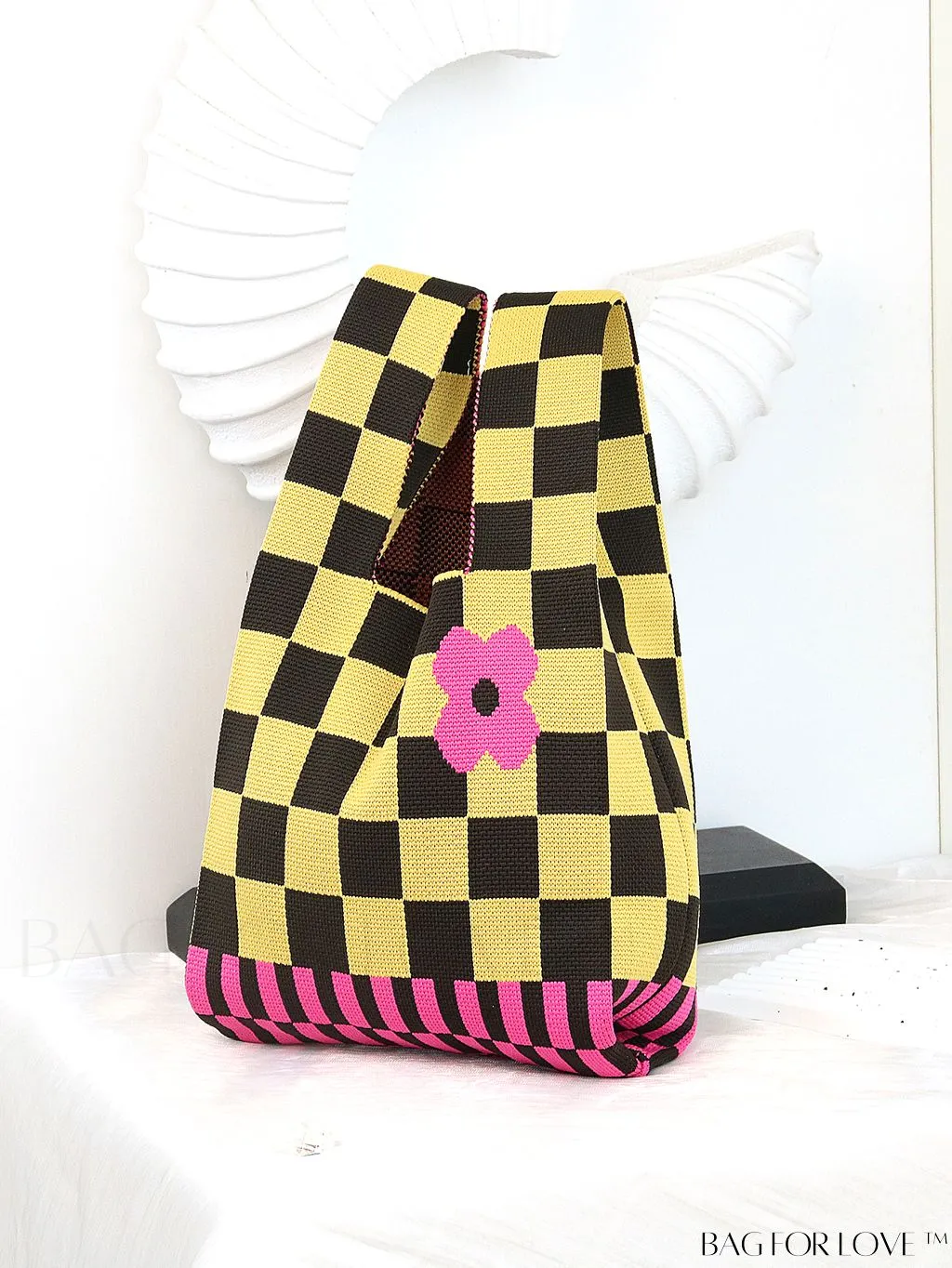 BagForLove - Chic Knitted Polka Dot Tote: Stylish Color-block Handbag for Women, Perfect for Spring & Summer