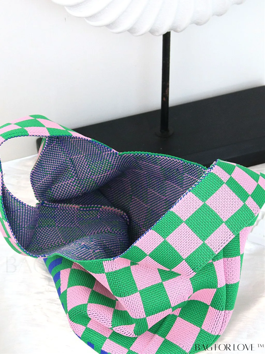 BagForLove - Chic Knitted Polka Dot Tote: Stylish Color-block Handbag for Women, Perfect for Spring & Summer