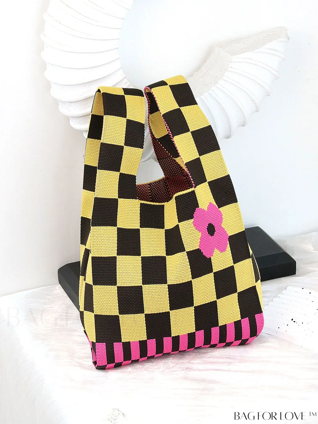 BagForLove - Chic Knitted Polka Dot Tote: Stylish Color-block Handbag for Women, Perfect for Spring & Summer