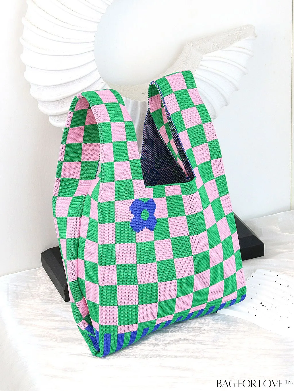BagForLove - Chic Knitted Polka Dot Tote: Stylish Color-block Handbag for Women, Perfect for Spring & Summer
