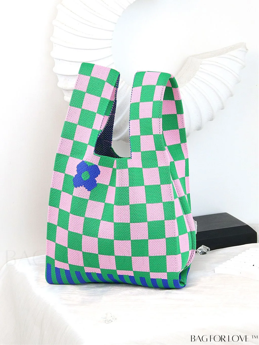 BagForLove - Chic Knitted Polka Dot Tote: Stylish Color-block Handbag for Women, Perfect for Spring & Summer