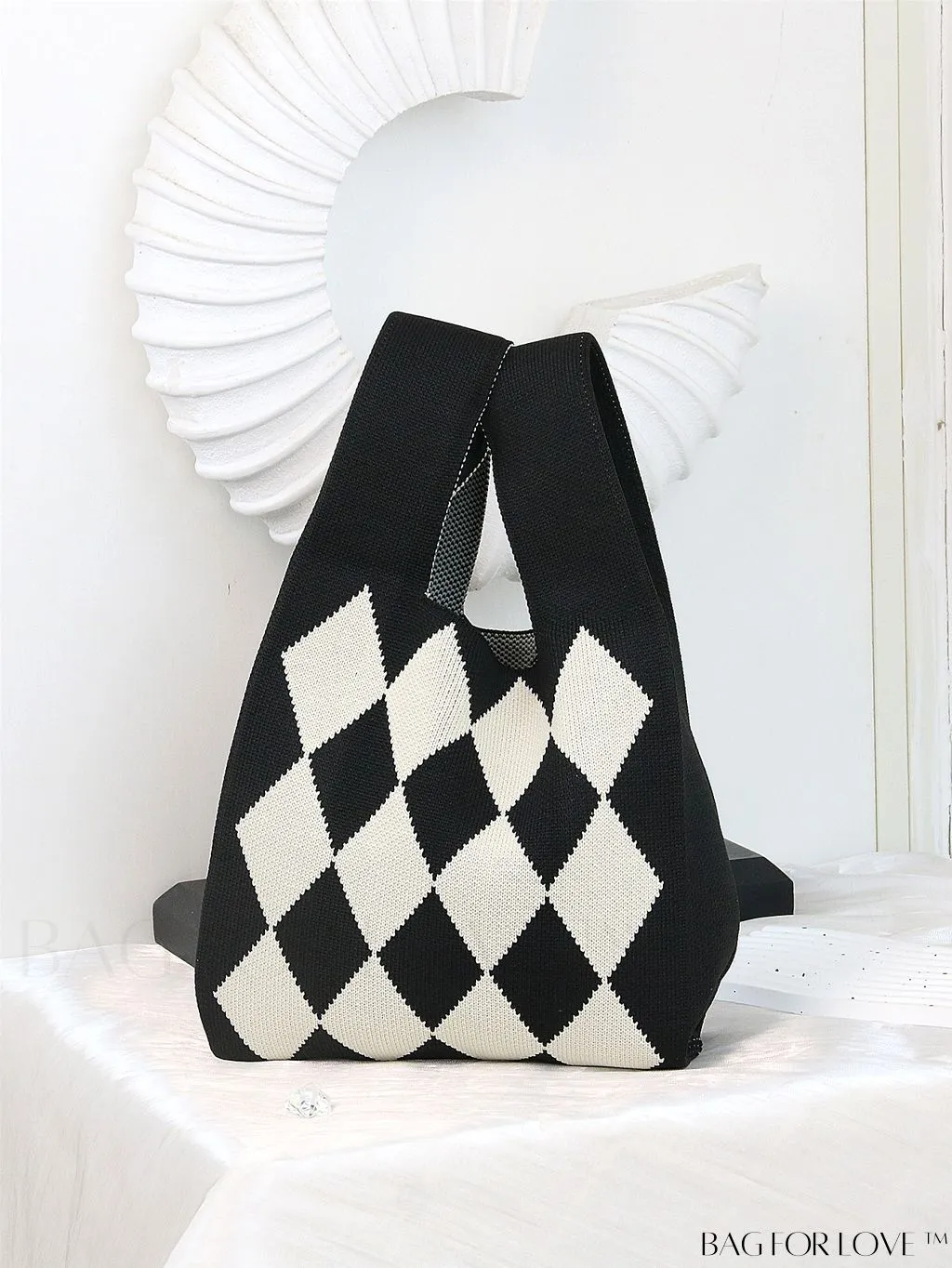 BagForLove - Chic Knitted Polka Dot Tote: Stylish Color-block Handbag for Women, Perfect for Spring & Summer