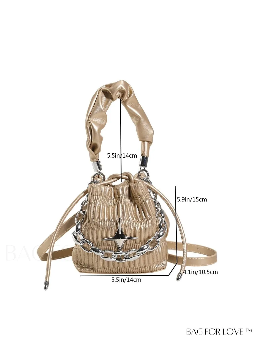 BagForLove - Chic Pink Pleated Drawstring Bucket Bag with Metallic Chain Accents