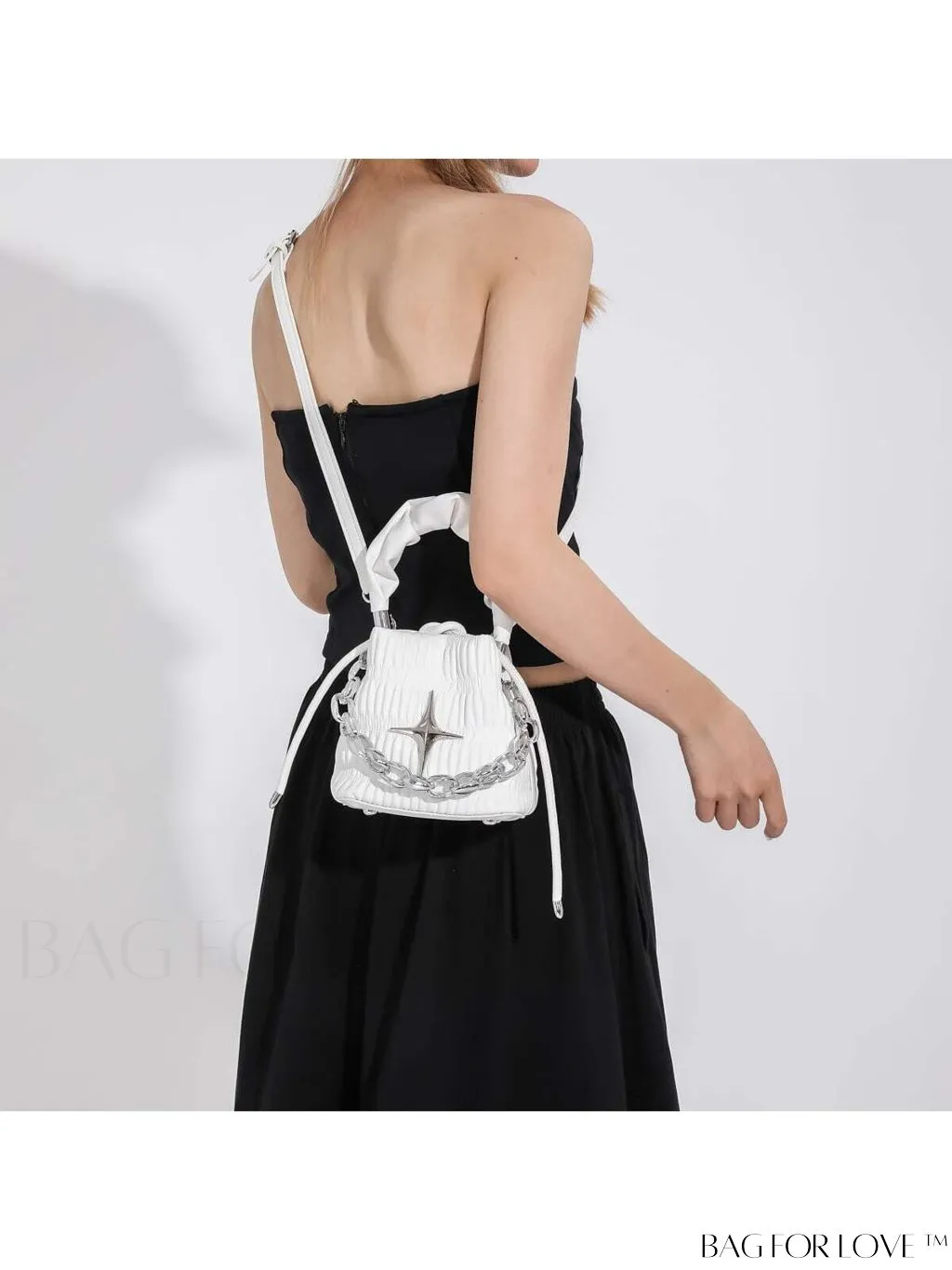 BagForLove - Chic Pink Pleated Drawstring Bucket Bag with Metallic Chain Accents