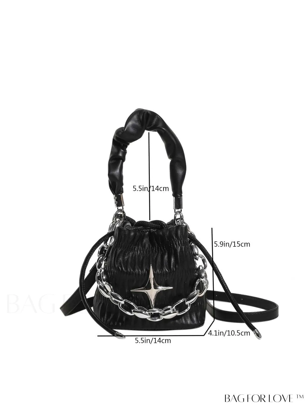 BagForLove - Chic Pink Pleated Drawstring Bucket Bag with Metallic Chain Accents