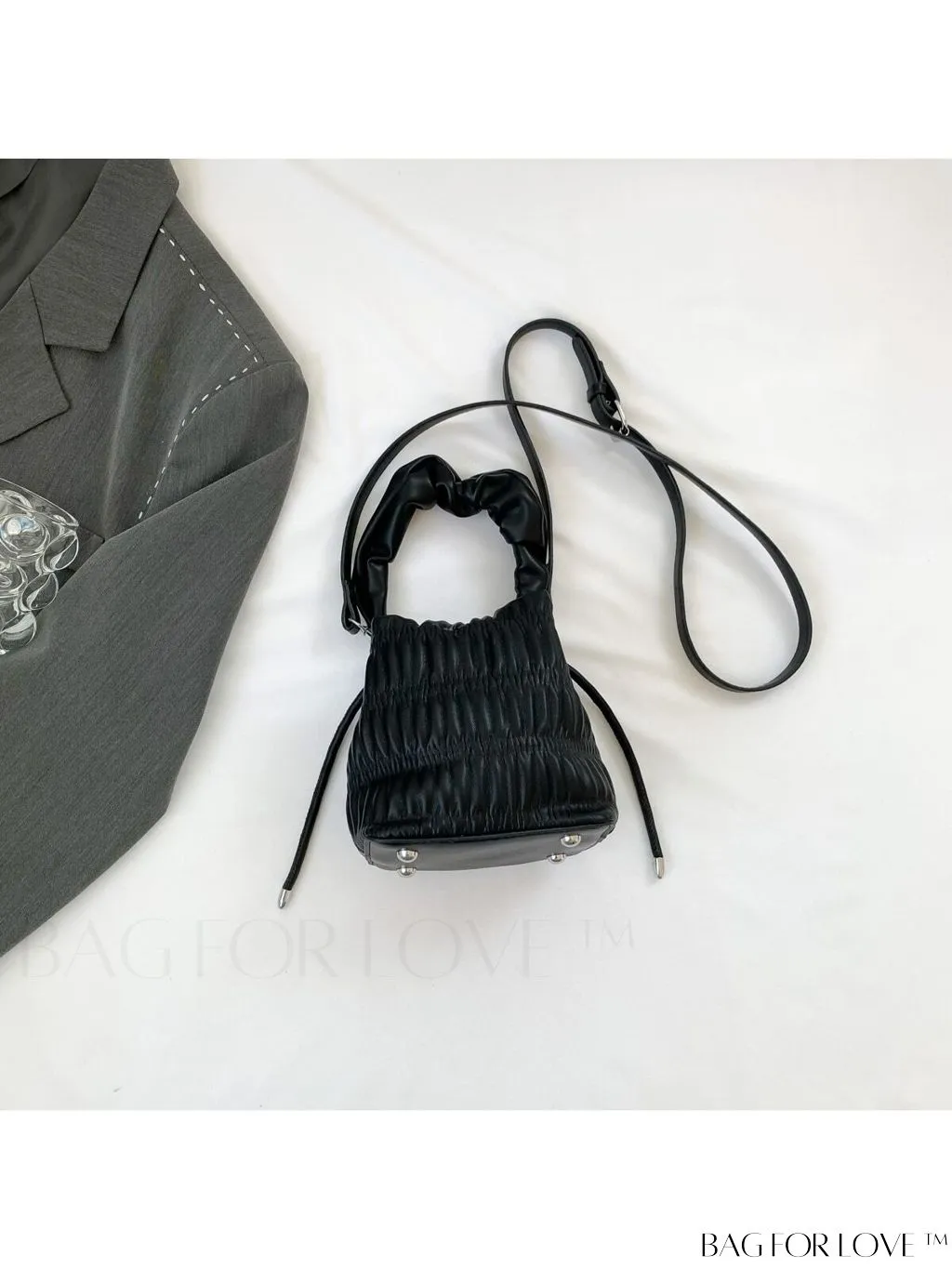 BagForLove - Chic Pink Pleated Drawstring Bucket Bag with Metallic Chain Accents
