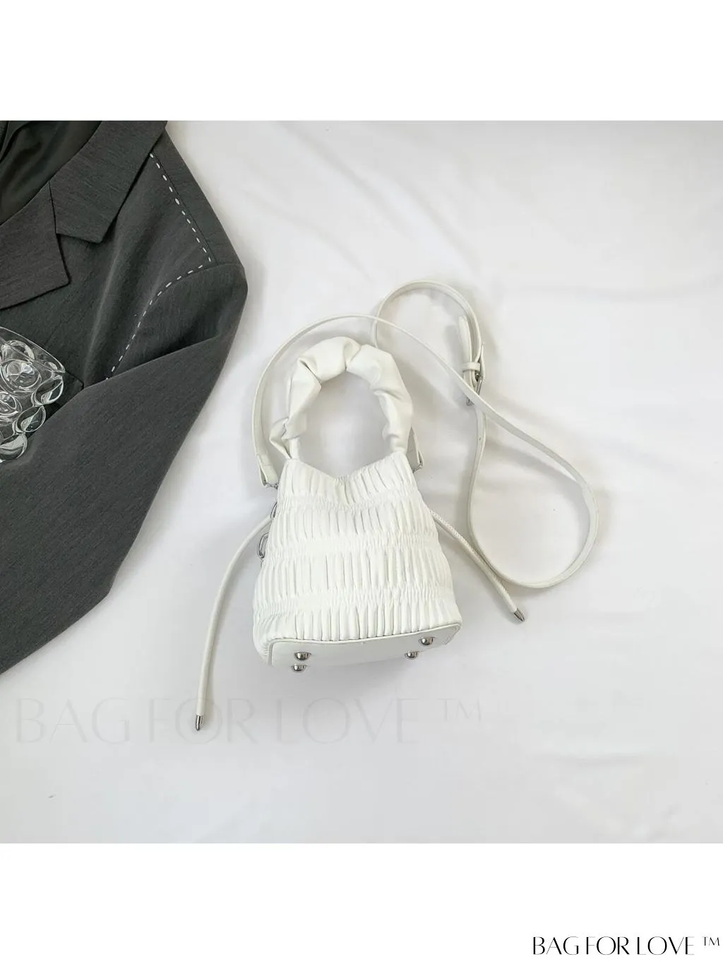 BagForLove - Chic Pink Pleated Drawstring Bucket Bag with Metallic Chain Accents