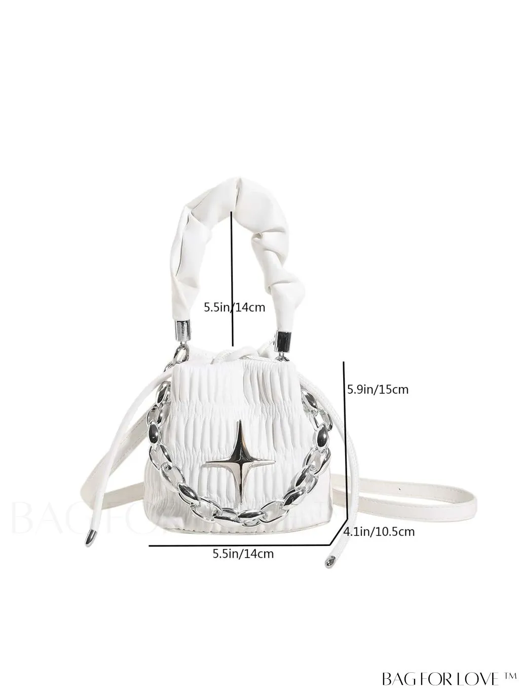 BagForLove - Chic Pink Pleated Drawstring Bucket Bag with Metallic Chain Accents