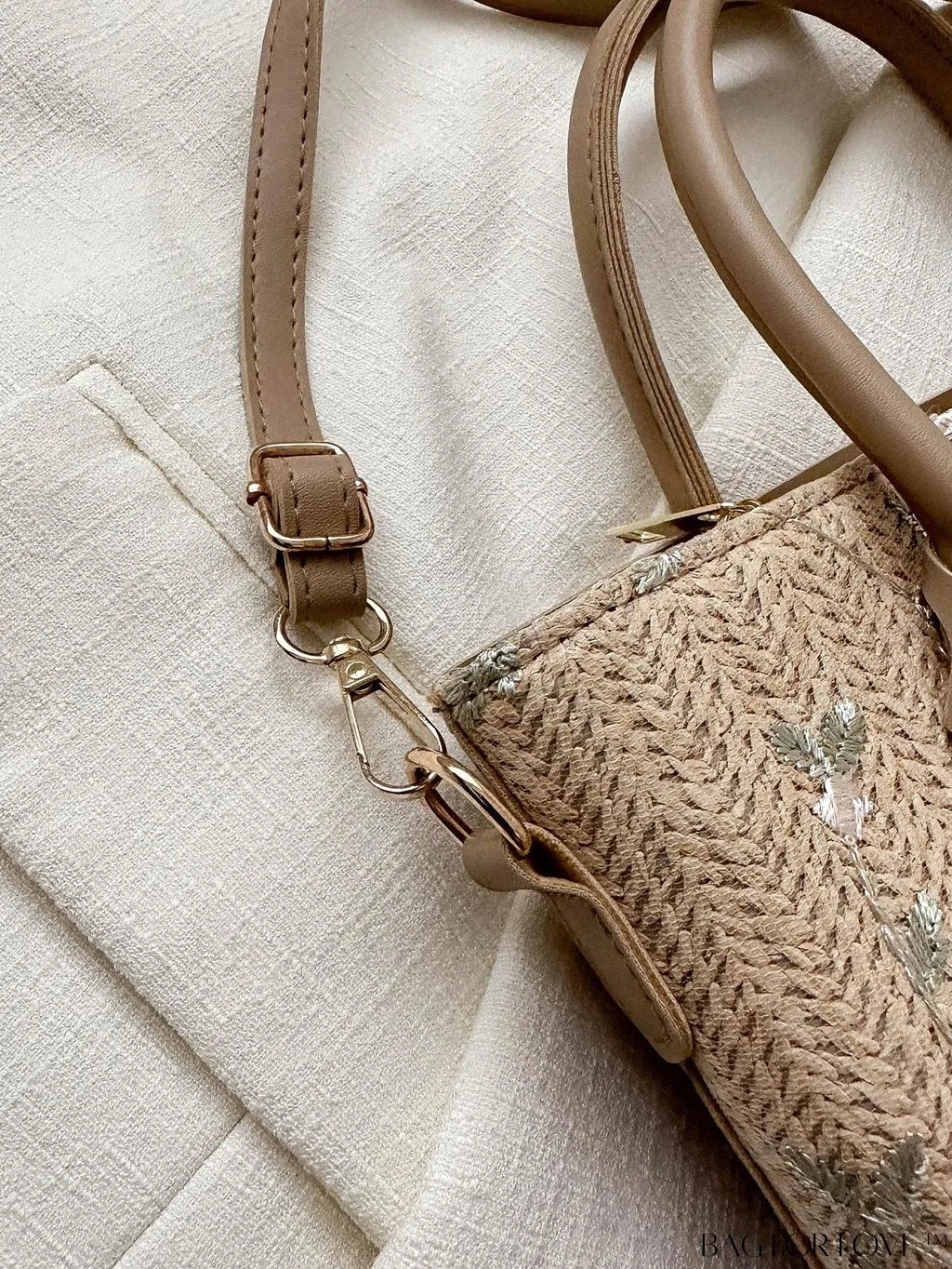 BagForLove - Chic Straw Bag with Floral Embroidery and Letter Tape Accent