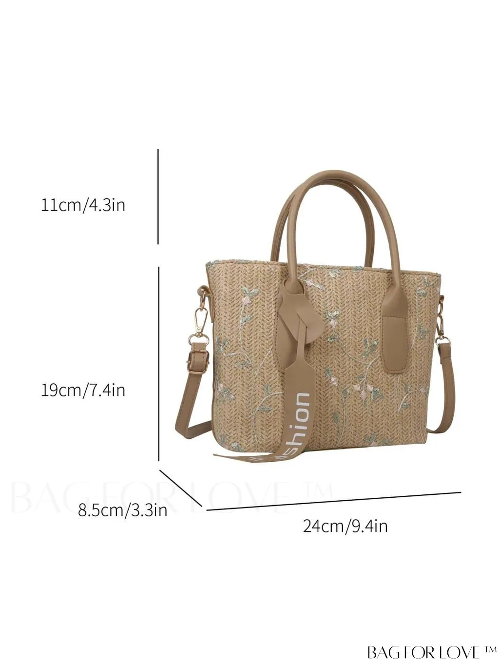 BagForLove - Chic Straw Bag with Floral Embroidery and Letter Tape Accent