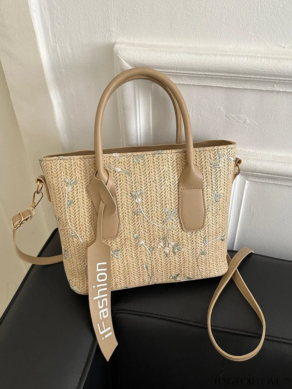 BagForLove - Chic Straw Bag with Floral Embroidery and Letter Tape Accent