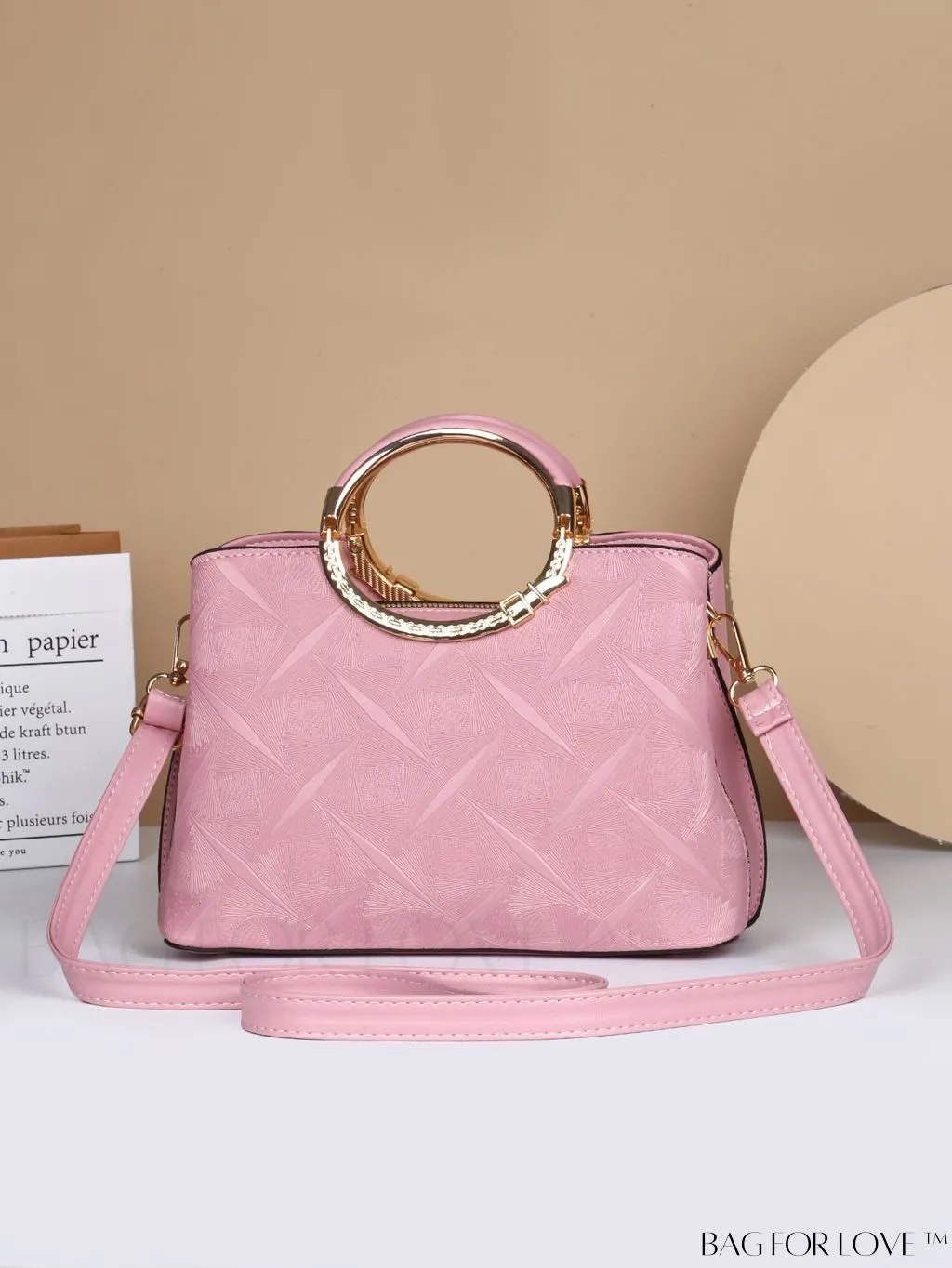 BagForLove - Chic Textured Metallic Circle Handle Commuting Handbag for the Fashion-forward