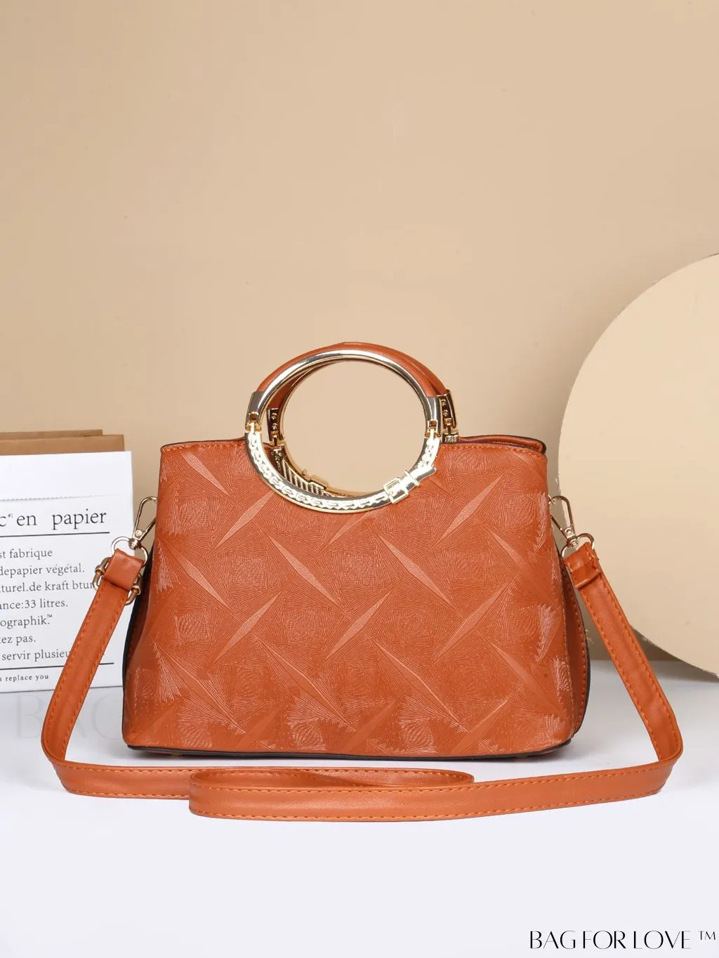 BagForLove - Chic Textured Metallic Circle Handle Commuting Handbag for the Fashion-forward