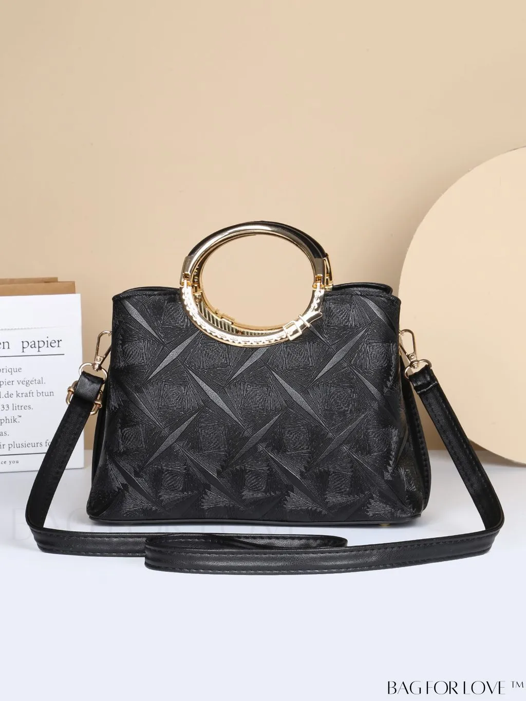 BagForLove - Chic Textured Metallic Circle Handle Commuting Handbag for the Fashion-forward