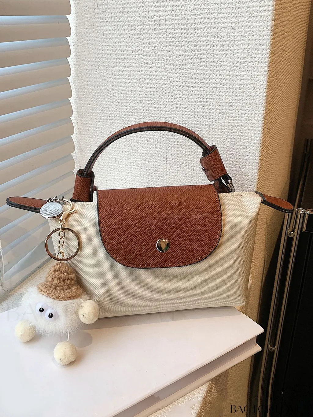 BagForLove - Chic Two-Tone Square Bag Enriched with Stylish Bag Charm