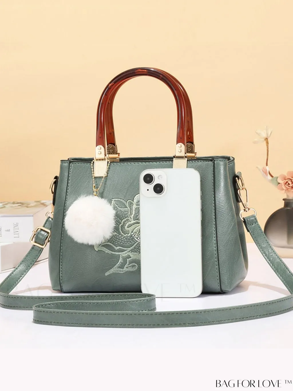 BagForLove - Chic Work Bag with Dual Handles, Intricate Embroidery Detail - Elegant & Stylish