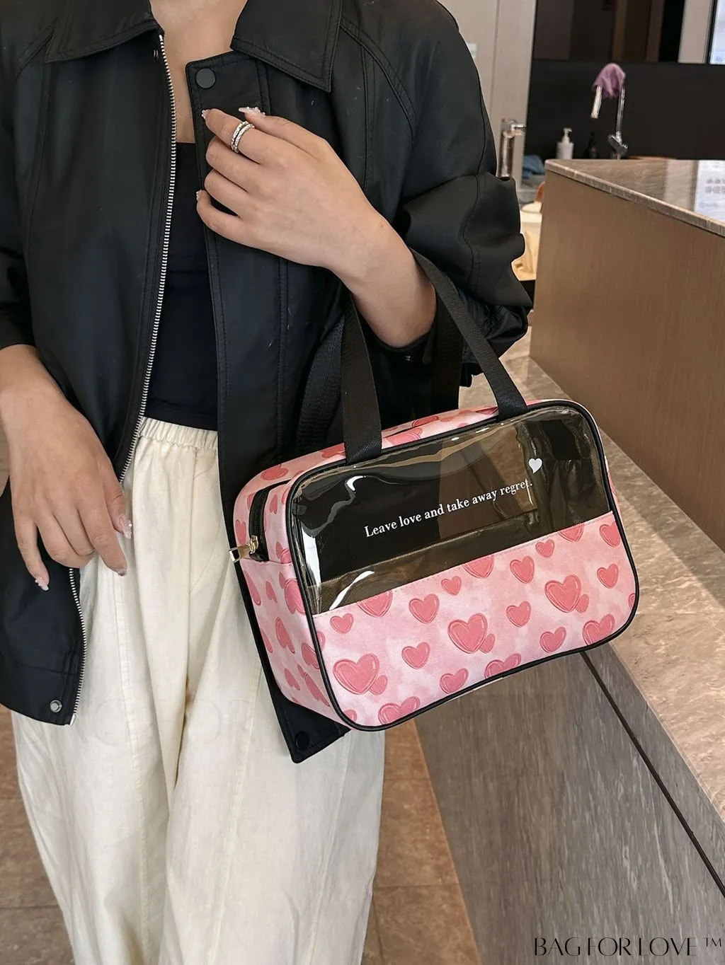 BagForLove - Spacious and Chic Heart Design Travel Cosmetic Bag - Wet/Dry Separation