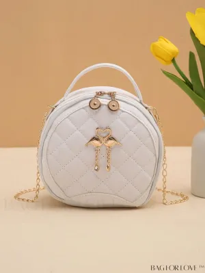 BagForLove - White Mini Quilted Circle Bag with Metal Chain Strap - Fashionably Chic