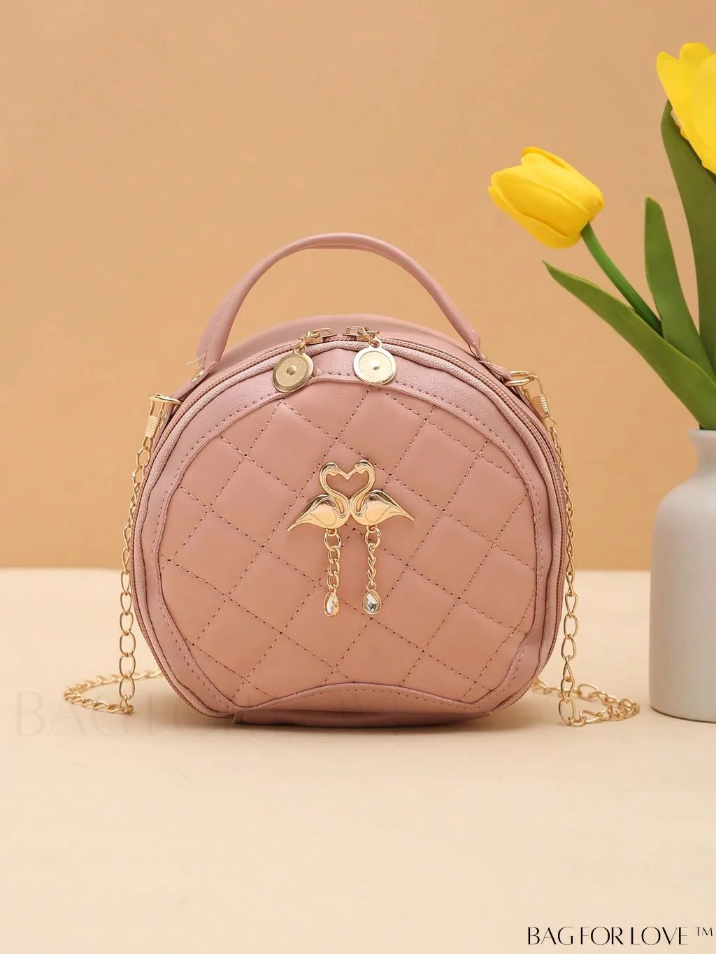 BagForLove - White Mini Quilted Circle Bag with Metal Chain Strap - Fashionably Chic