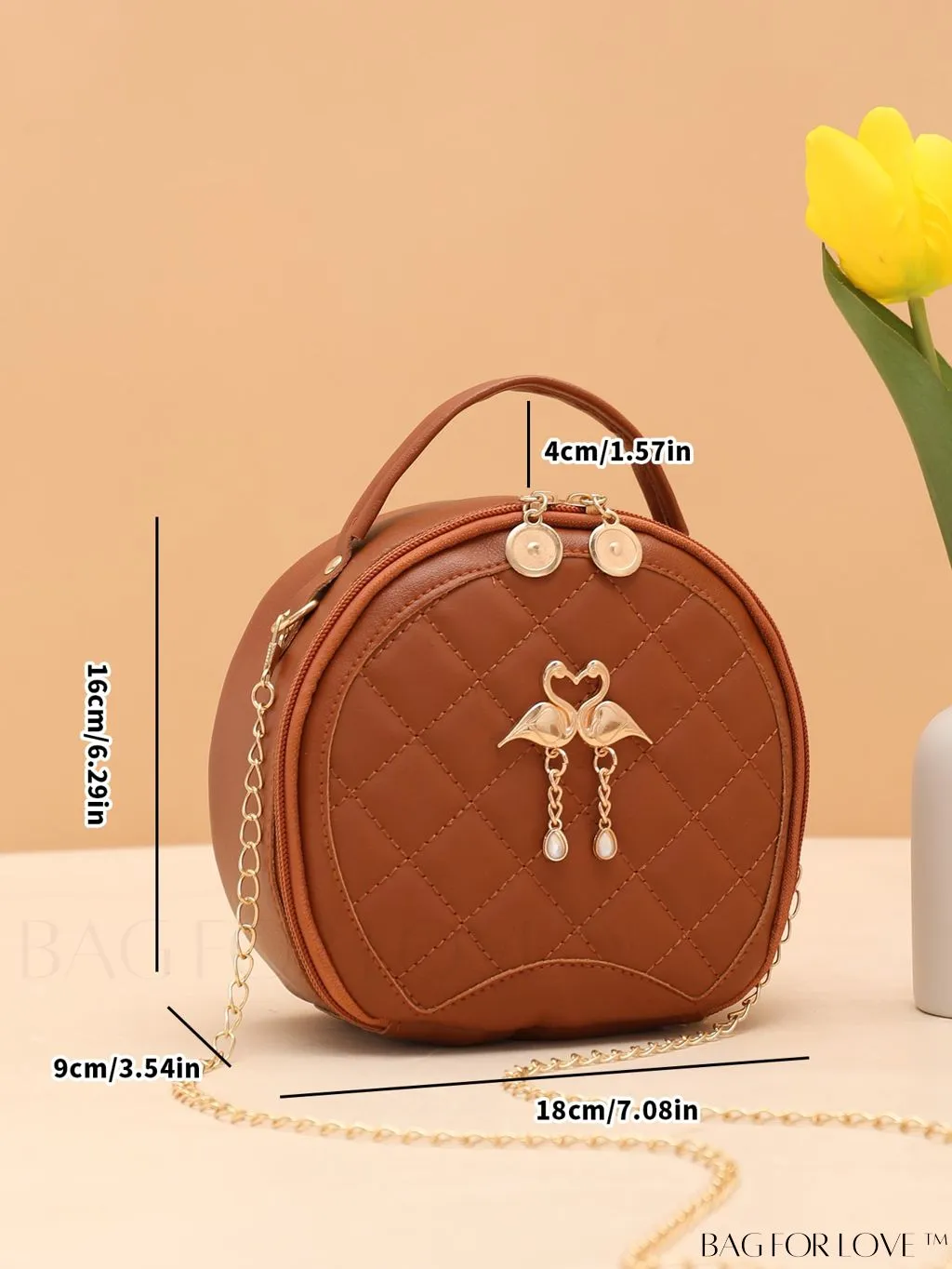BagForLove - White Mini Quilted Circle Bag with Metal Chain Strap - Fashionably Chic