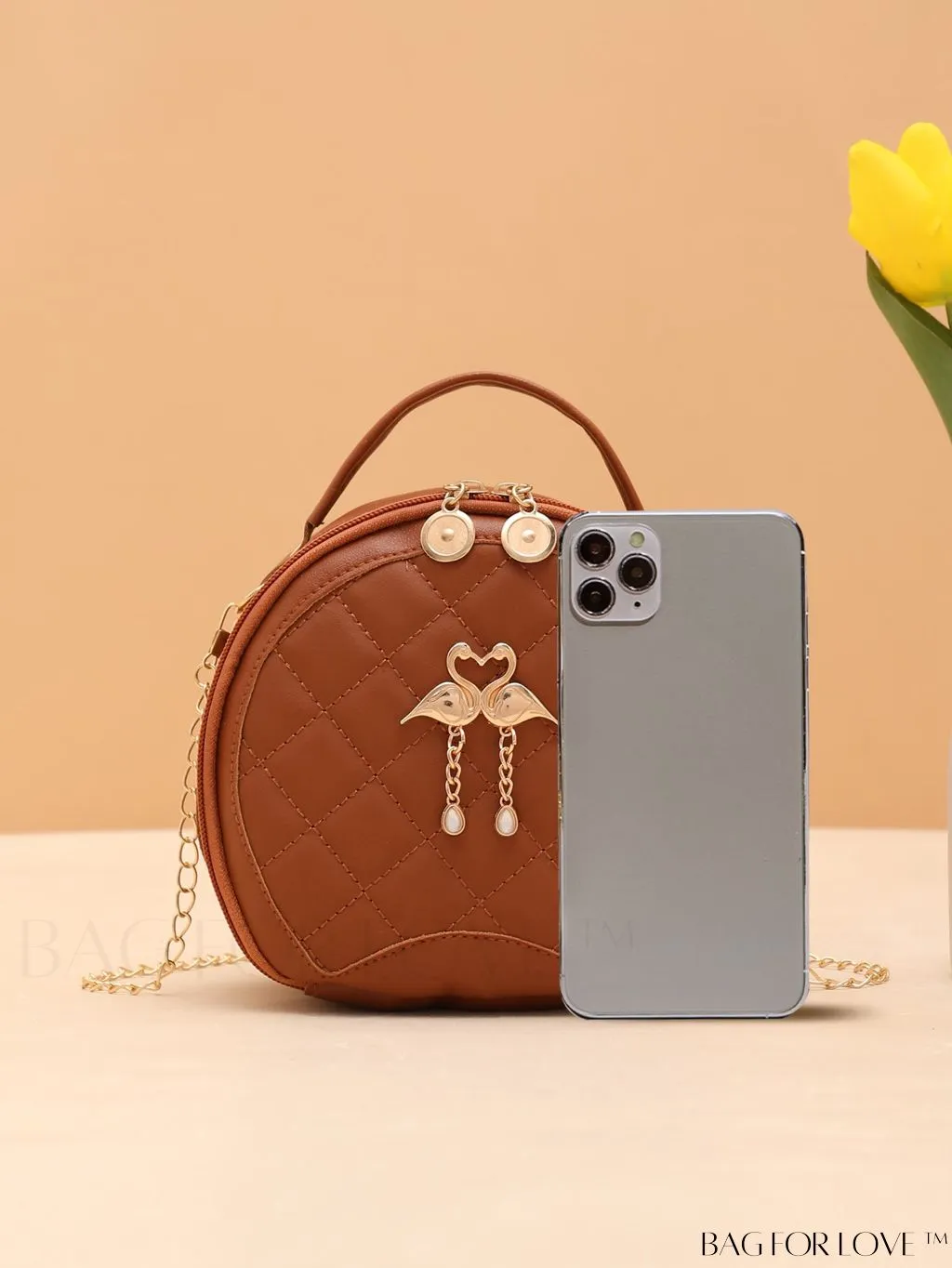 BagForLove - White Mini Quilted Circle Bag with Metal Chain Strap - Fashionably Chic