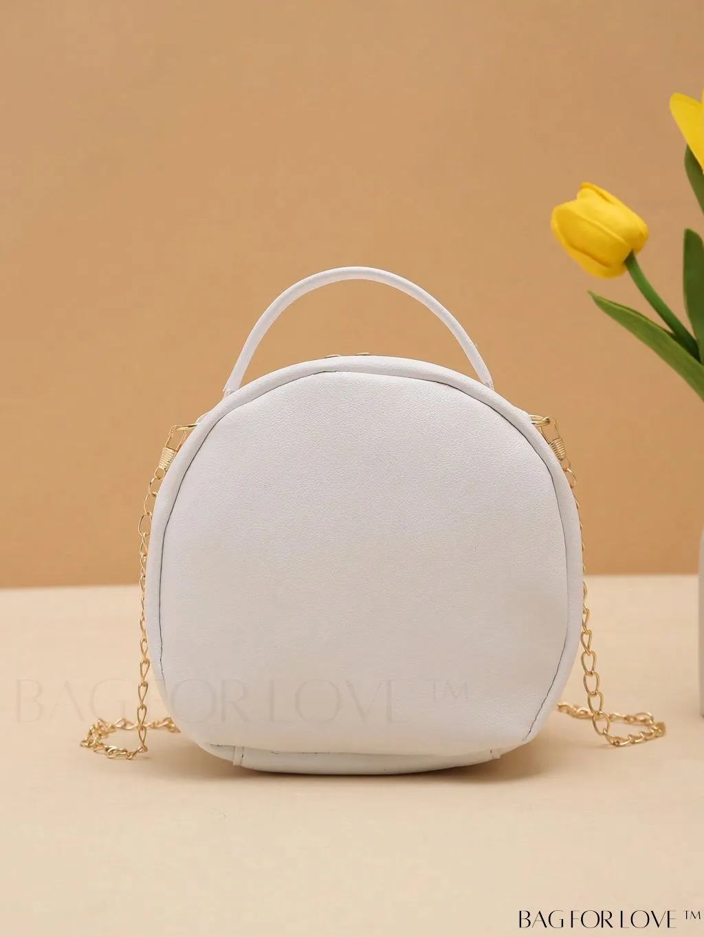 BagForLove - White Mini Quilted Circle Bag with Metal Chain Strap - Fashionably Chic
