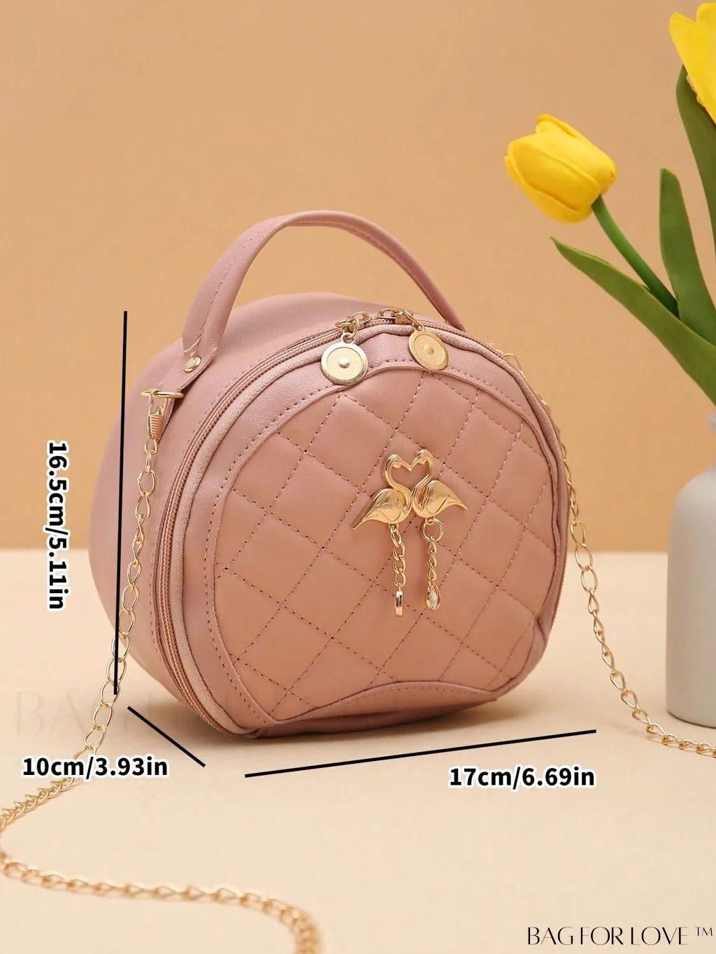 BagForLove - White Mini Quilted Circle Bag with Metal Chain Strap - Fashionably Chic