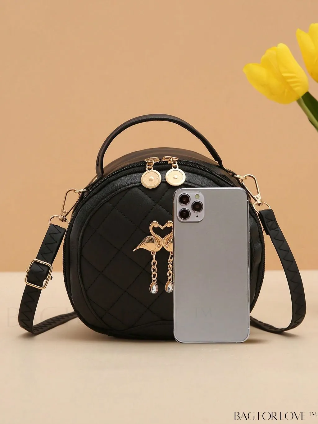 BagForLove - White Mini Quilted Circle Bag with Metal Chain Strap - Fashionably Chic