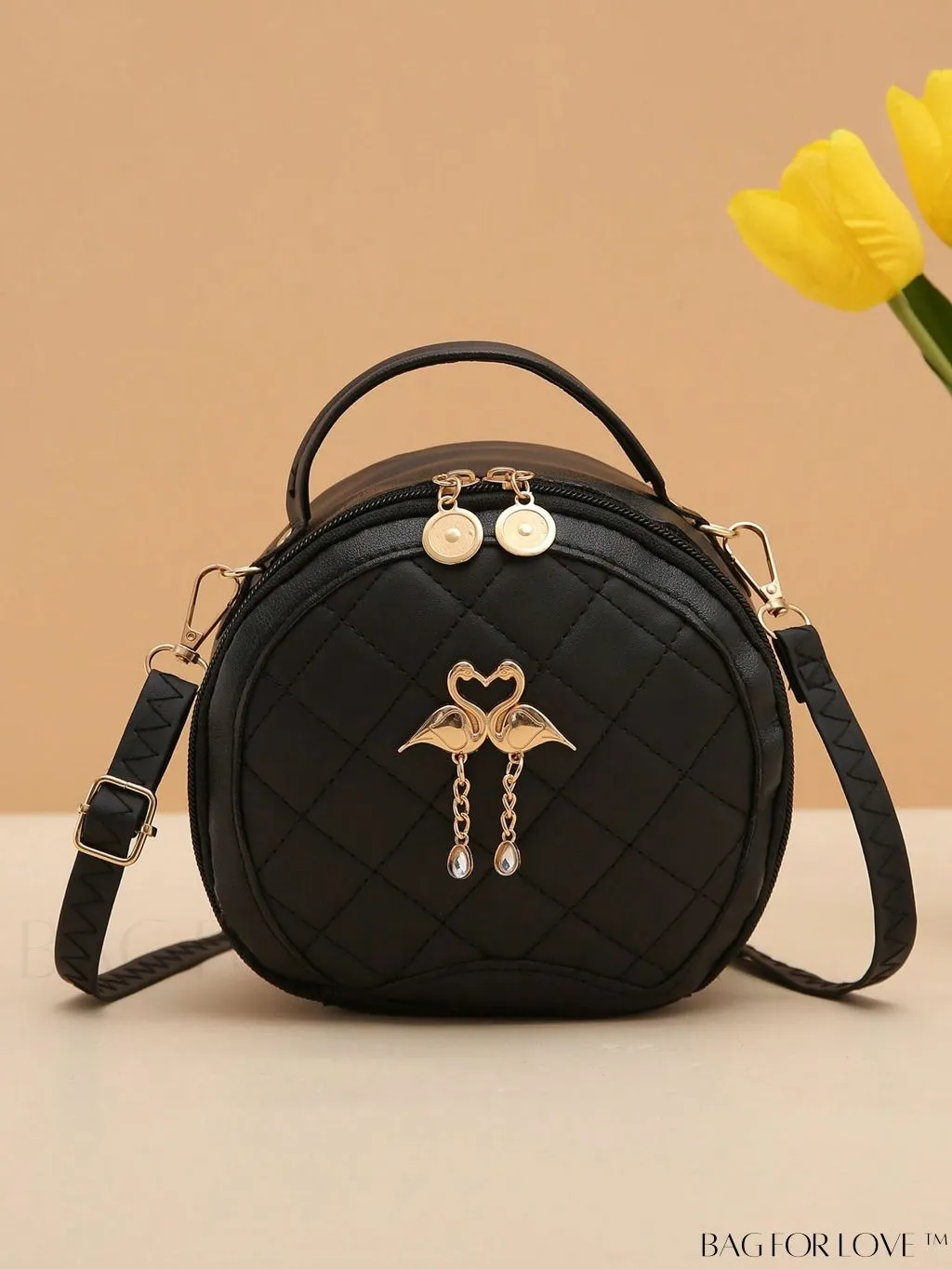BagForLove - White Mini Quilted Circle Bag with Metal Chain Strap - Fashionably Chic
