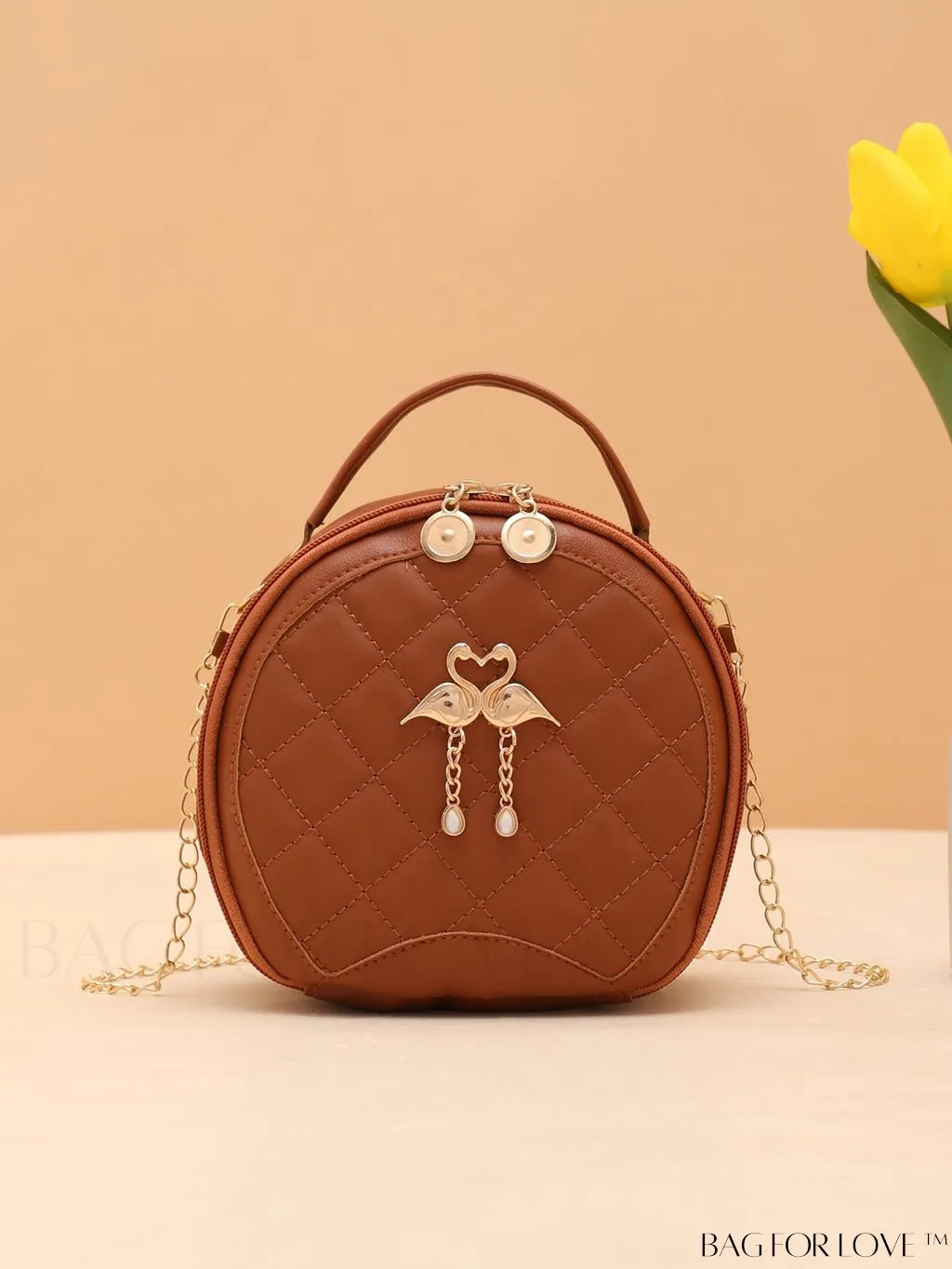 BagForLove - White Mini Quilted Circle Bag with Metal Chain Strap - Fashionably Chic
