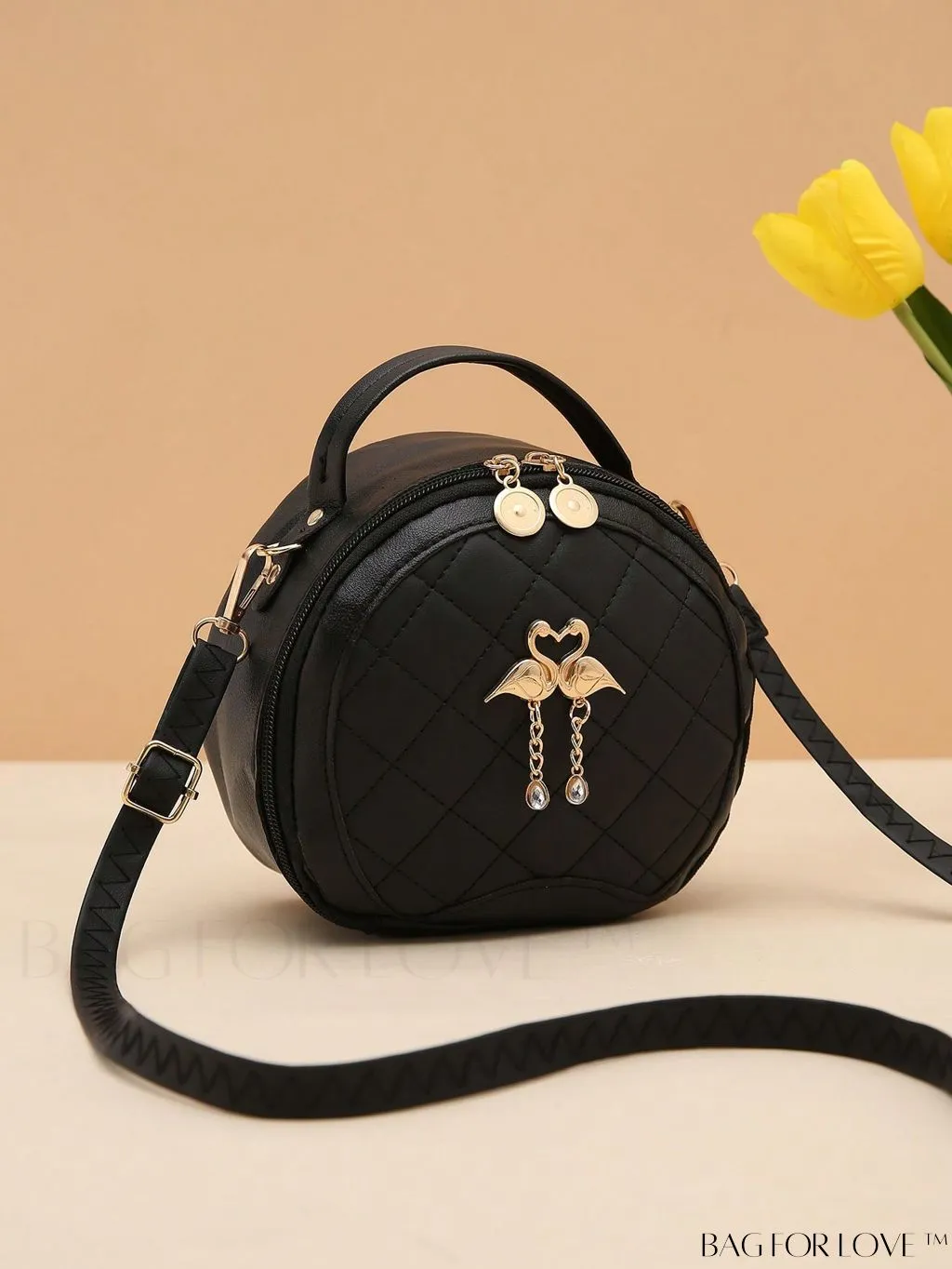 BagForLove - White Mini Quilted Circle Bag with Metal Chain Strap - Fashionably Chic