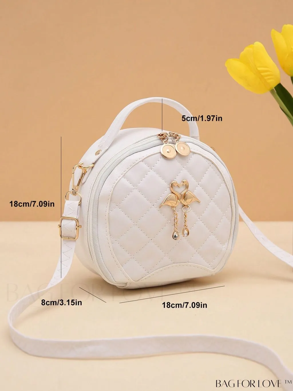 BagForLove - White Mini Quilted Circle Bag with Metal Chain Strap - Fashionably Chic