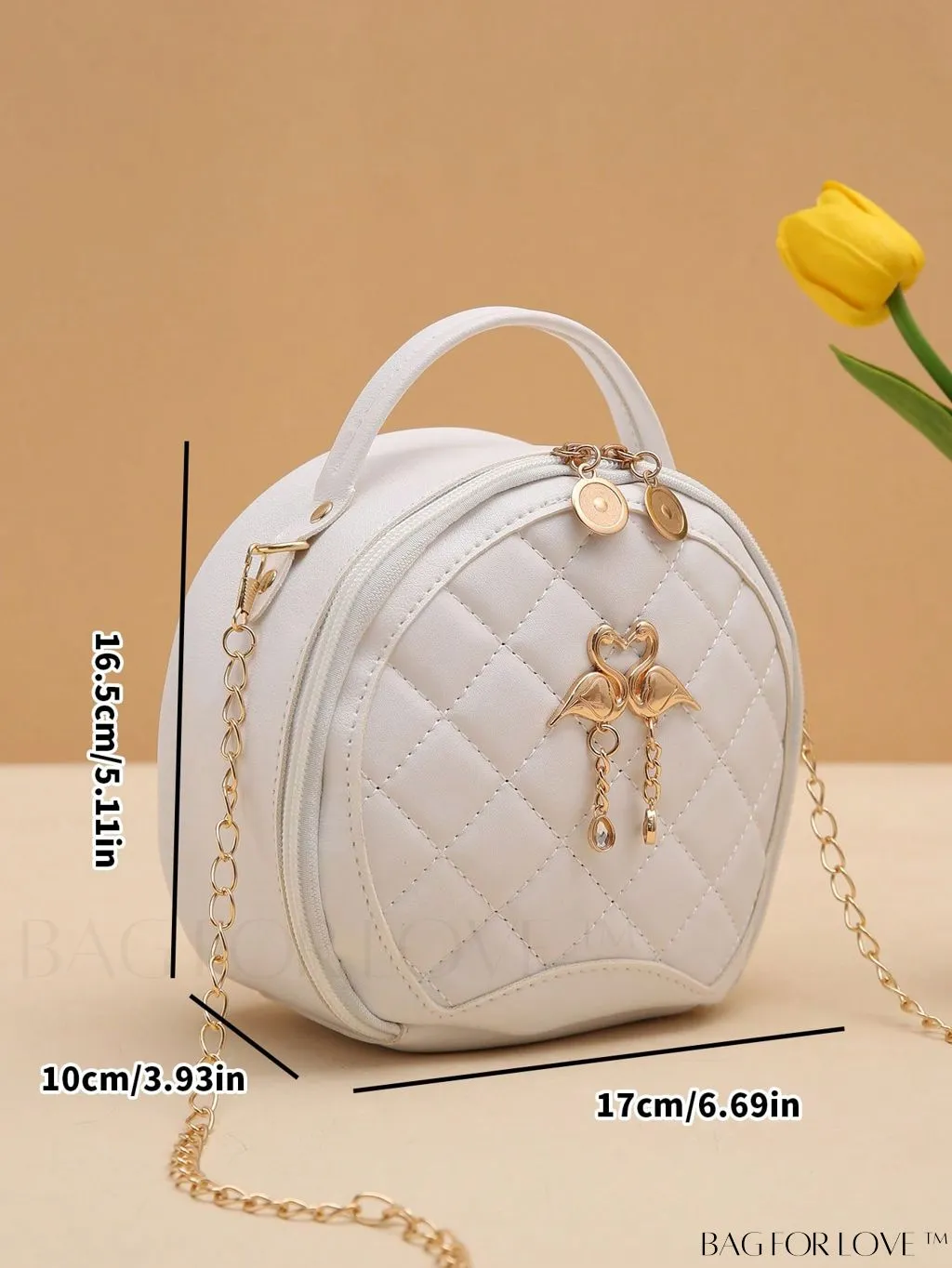 BagForLove - White Mini Quilted Circle Bag with Metal Chain Strap - Fashionably Chic
