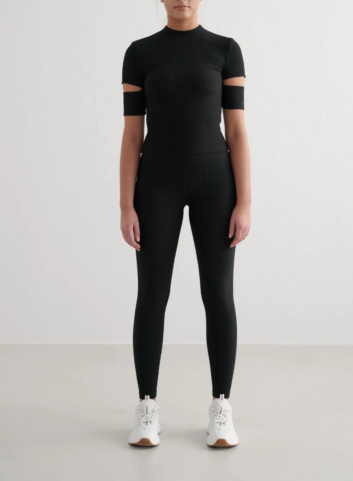 Black Ribbed Performance Cut Out Top