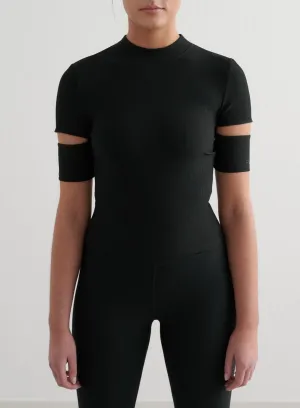Black Ribbed Performance Cut Out Top