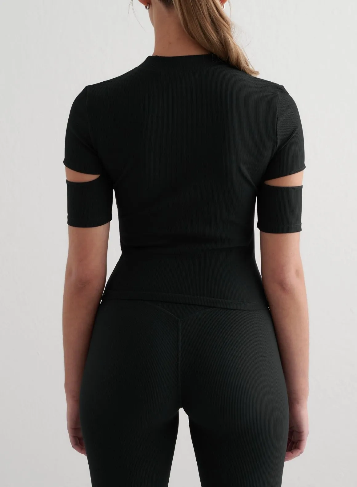 Black Ribbed Performance Cut Out Top