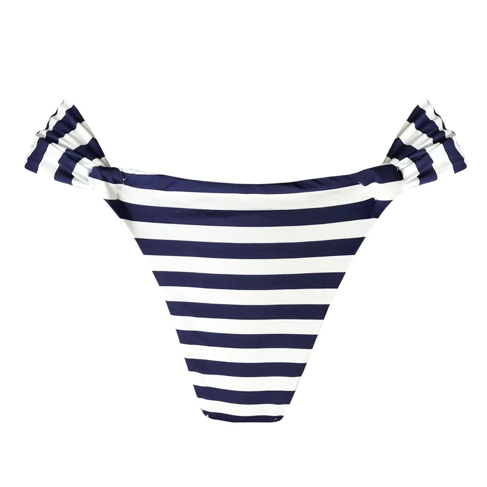 Blue Navy Stripes Brazilian Classic Side Scrunch Bikini Bottom